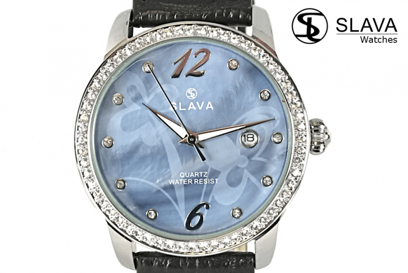 Dámské elegantní hodinky SLAVA s kamínky SWAROVSKI s květinami v ciferníku