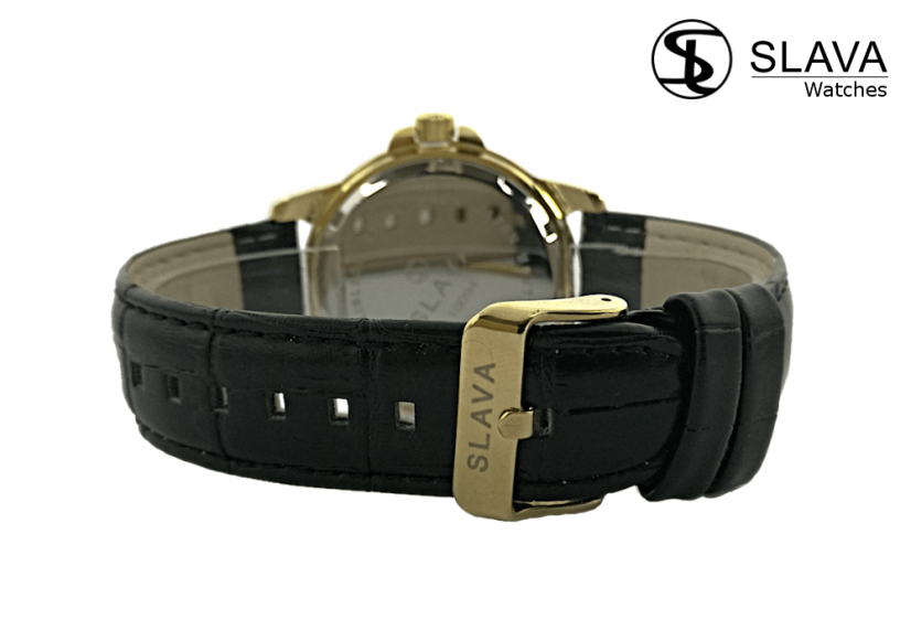 Pánské zlato-černé hodinky SLAVA s černým ciferníkem SL 10094