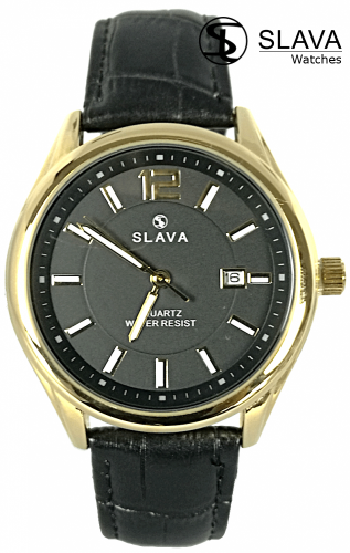 Pánské elegantní hodinky SLAVA ve zlatém pouzdře s ukazatelem data