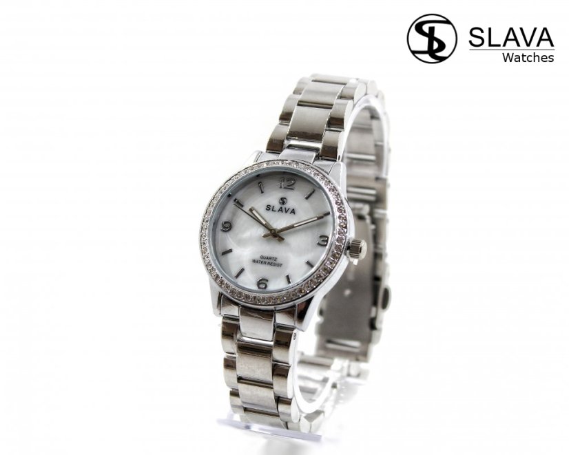 Dámské stříbrné hodinky SLAVA s kamínky SWAROVSKI na pouzdře SLAVA 10160