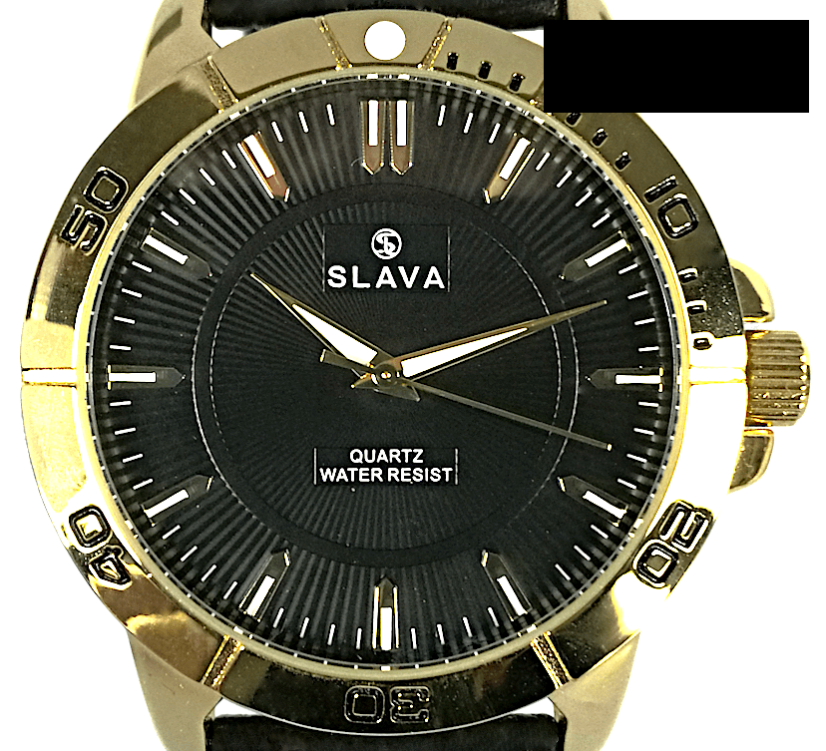 Pánské zlato-černé hodinky SLAVA s černým ciferníkem SL 10094