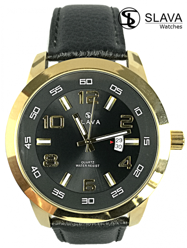 Pánské masivní hodinky SLAVA černo-zlaté s ciferníkem 49 mm