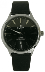 Pánské černé elegantní hodinky SLAVA se stříbrným ciferníkem