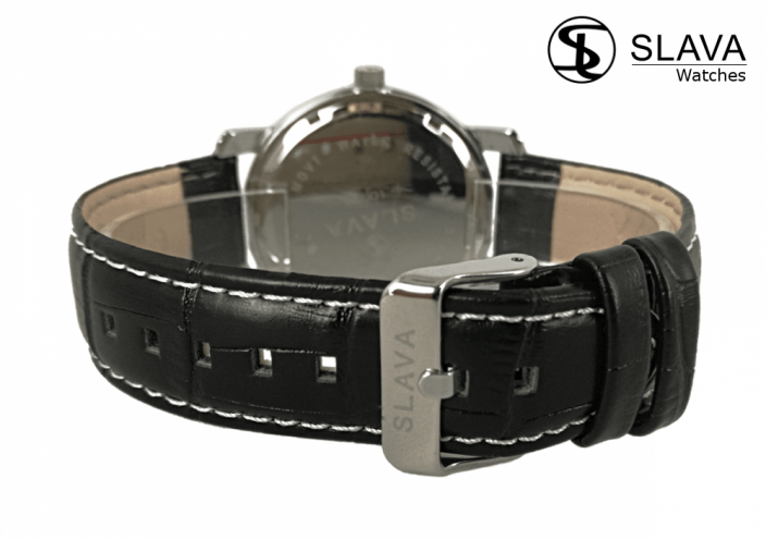 Pánské černé hodinky SLAVA s dvěma ciferníky