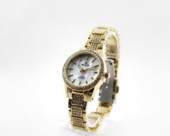 Dámské zlaté hodinky SLAVA vykládané kamínky Swarovski s bílým ciferníkem SLAVA 10065