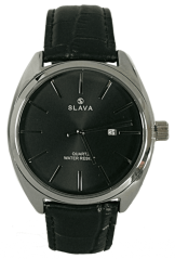 Pánské černo-stříbrné elegantní hodinky SLAVA s černým ciferníkem