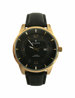 Pánské velké hodinky SLAVA průměr pouzdra 45 mm a černo-zlatým ciferníkem