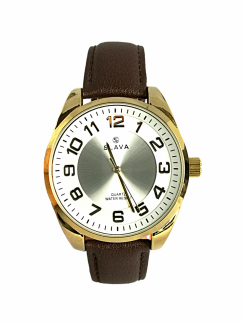 Pánské elegantní hodinky SLAVA s výraznými číslicemi hnědo-zlaté