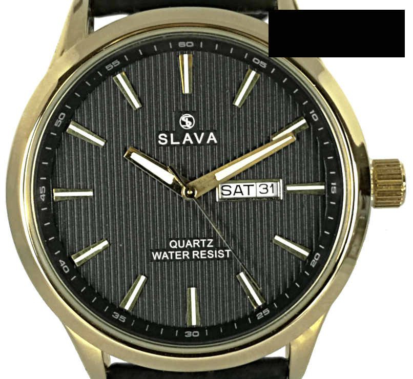 Pánské černé elegantní hodinky SLAVA řemínek s imitací krokodýlí kůže