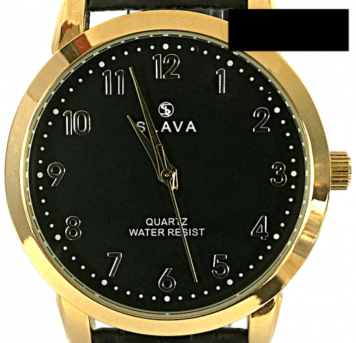 Pánské elegantní hodinky SLAVA ve zlatém pouzdře černý ciferník