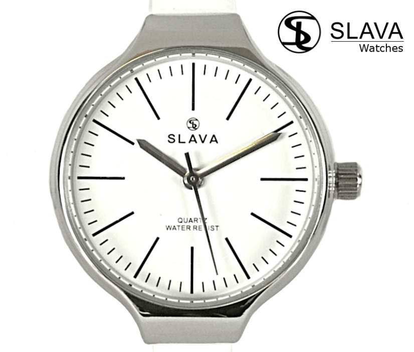 Dámské elegantní hodinky s úzkým páskem SLAVA v bílé barvě