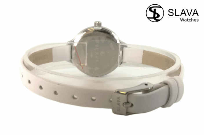 Dámské elegantní hodinky s úzkým páskem SLAVA v bílé barvě