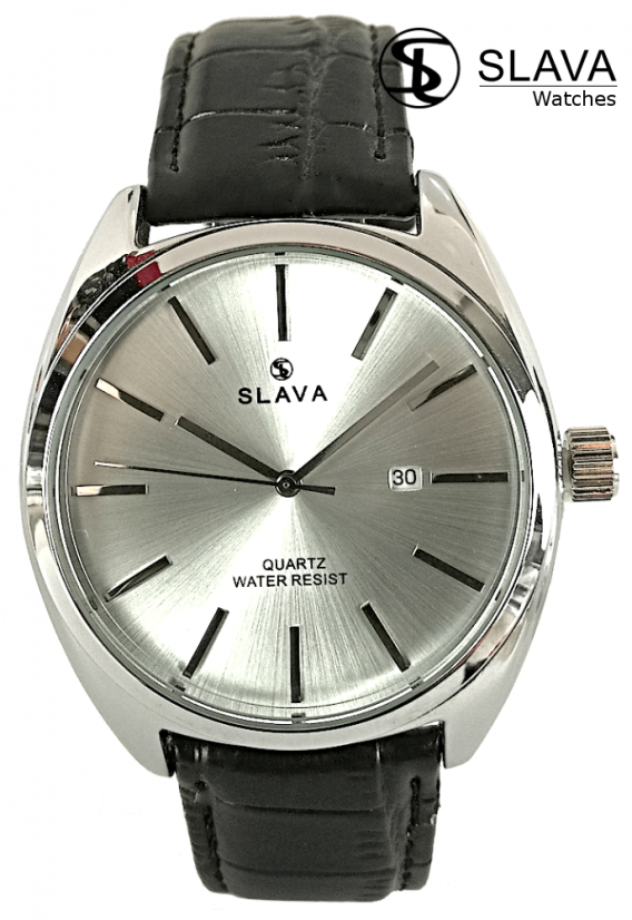 Pánské černo-stříbrné elegantní hodinky SLAVA