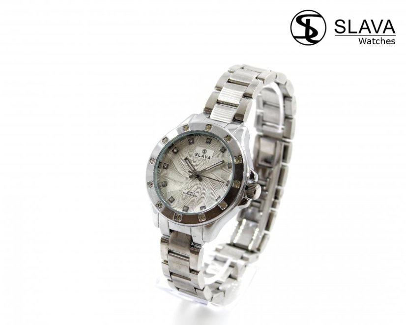 Dámské stříbrné hodinky SLAVA s ozdobnými kamínky SWAROVSKI SLAVA 10138