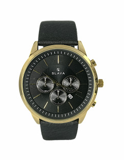 Pánské elegantní hodinky SLAVA se třemi ciferníky černo-zlaté