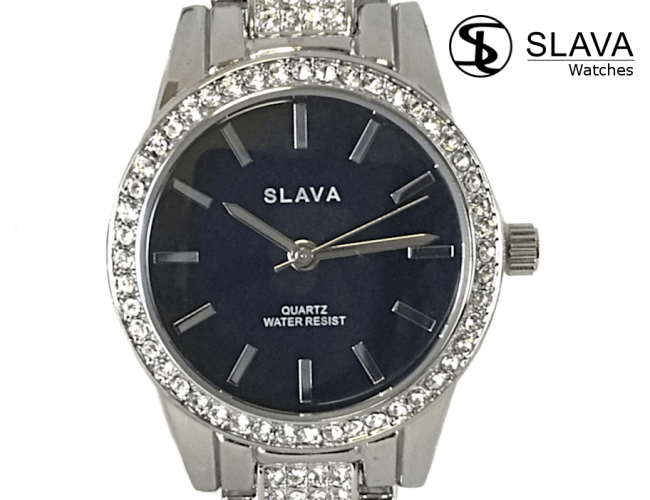 Dámské stříbrné hodinky SLAVA s kamínky Swarovski na řemínku