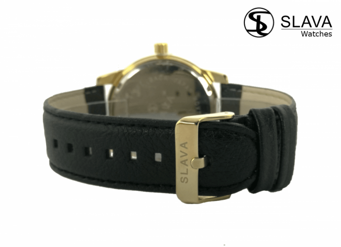 Pánské masivní hodinky SLAVA černo-zlaté s ciferníkem 49 mm