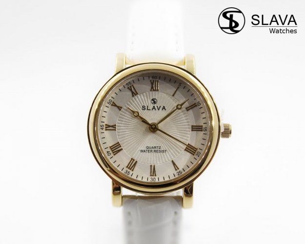 Dámské malé hodinky s úzkým bílým páskem SLAVA 10048