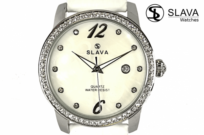 Dámské elegantní hodinky SLAVA s kamínky SWAROVSKI s květinami v ciferníku