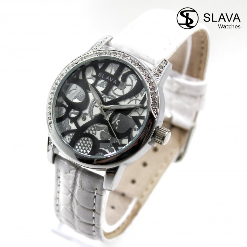 Dámské bílé hodinky s úžasným retro ciferníkem SLAVA 10081