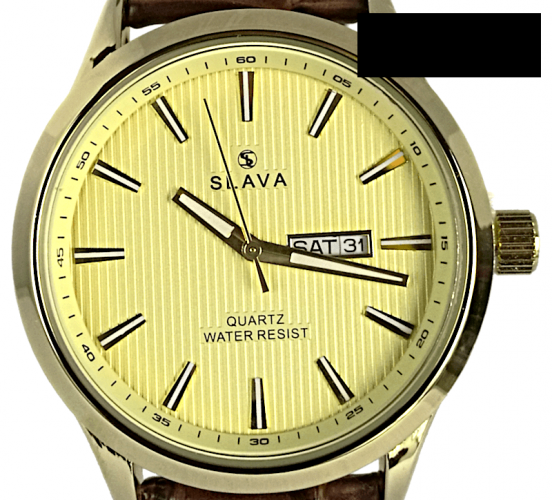 Pánské hnědé elegantní hodinky SLAVA řemínek s imitací krokodýlí kůže