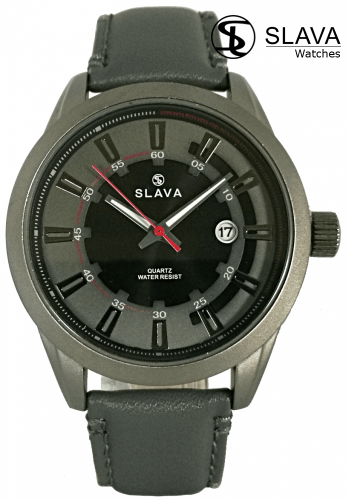 Pánské sportovně elegantní hodinky SLAVA s velkým šedým ciferníkem