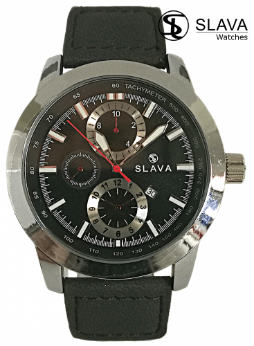 Pánské masivní hodinky SLAVA s černým ciferníkem