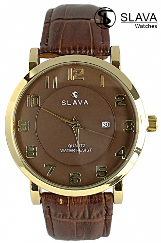 Pánské hnědé elegantní hodinky SLAVA s přehledným ciferníkem