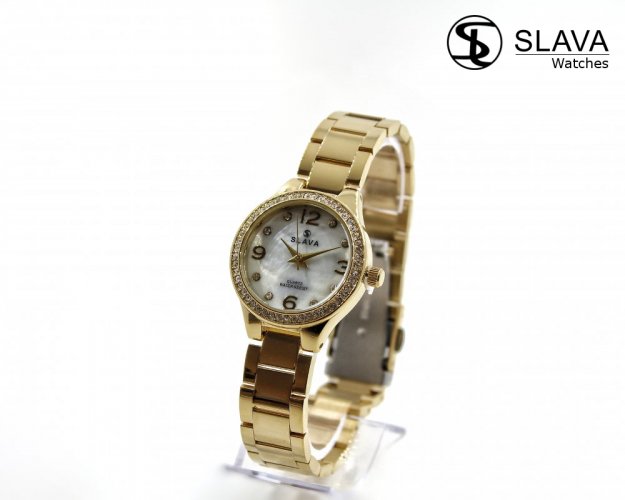 Dámské zlaté hodinky SLAVA s perleťově bílým ciferníkem SLAVA 10162