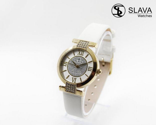 Dámské  bílo-zlaté hodinky SLAVA s kamínky Swarovski SLAVA 10054